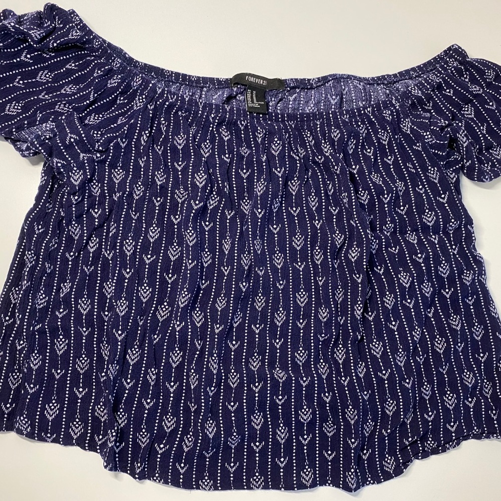 Forever 21 blue off the shoulder crop top